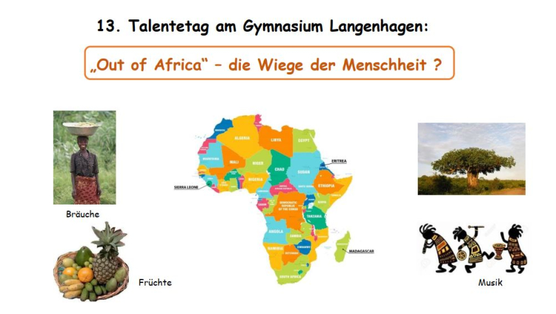 13. Talentetag am Gymnasium Langenhagen: „Out of Africa“ – die Wiege der Menschheit ?