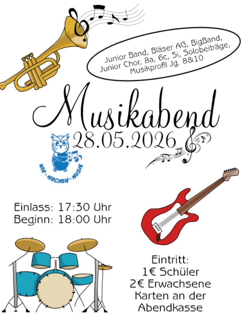 Die Fachgruppe Musik l&auml;dt am 28. Mai ab 18 Uhr herzlich zum Jubil&auml;ums-Musikabend ein